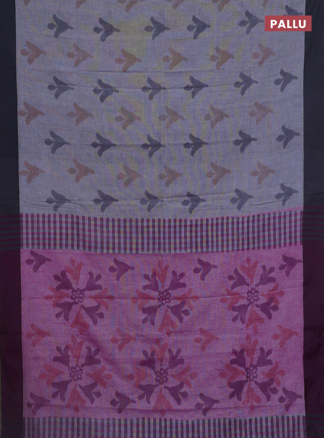 Bengal soft cotton saree violet and grey with allover weaves and simple border