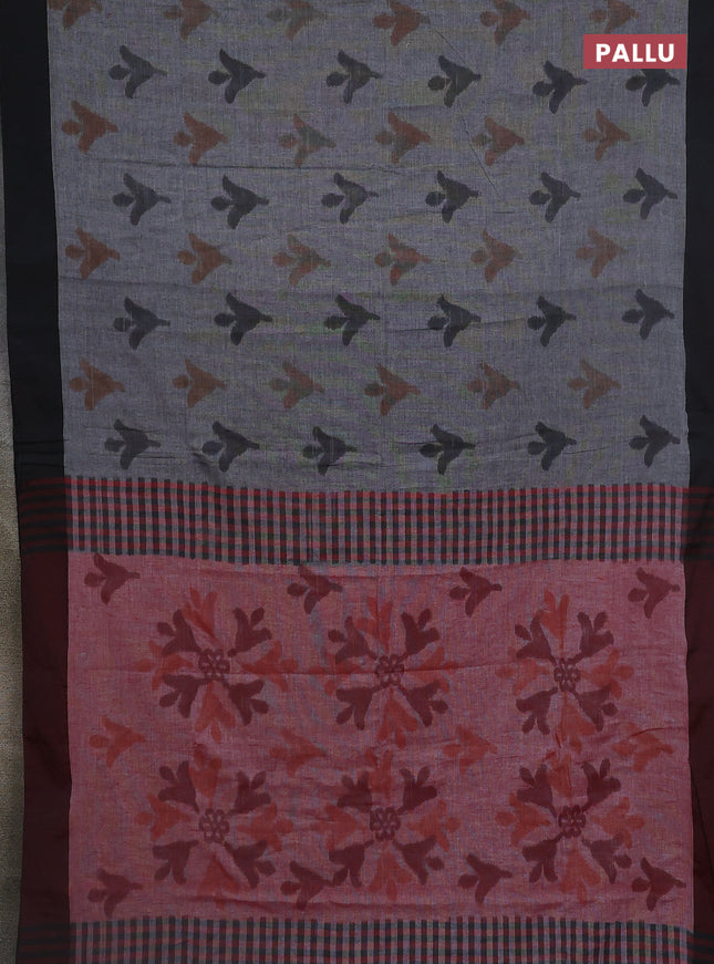 Bengal soft cotton saree maroon and black with allover weaves and simple border