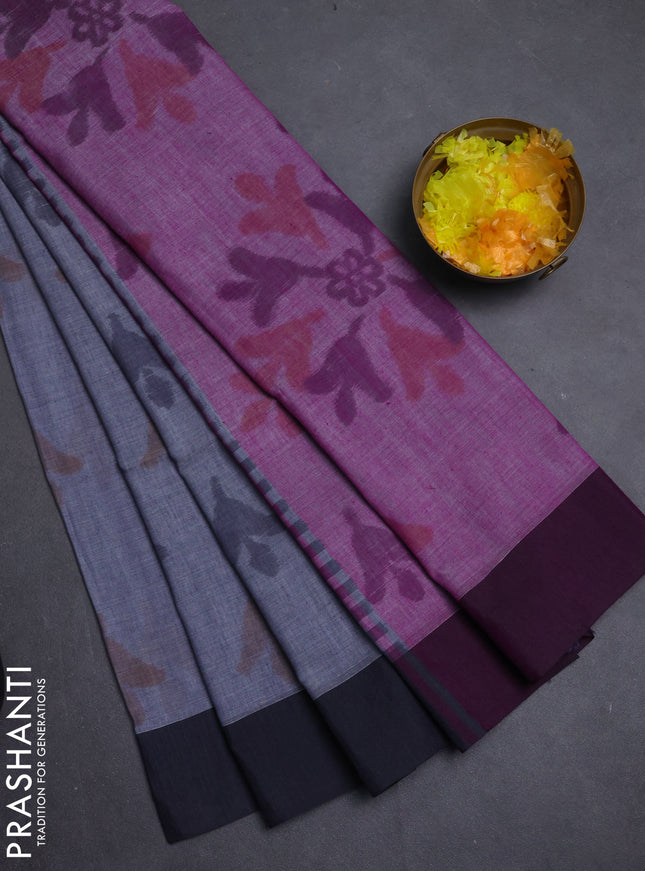 Bengal soft cotton saree violet and grey with allover weaves and simple border