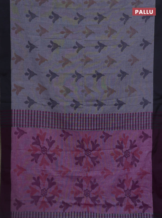 Bengal soft cotton saree violet and grey with allover weaves and simple border