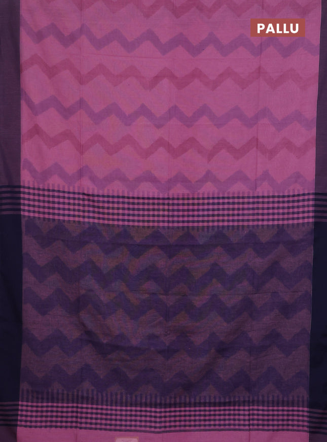 Bengal soft cotton saree pastel pink and navy blue with allover weaves and simple border