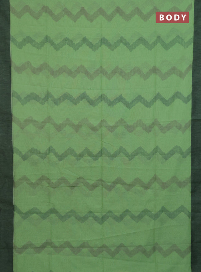 Bengal soft cotton saree pista green and black with allover weaves and simple border