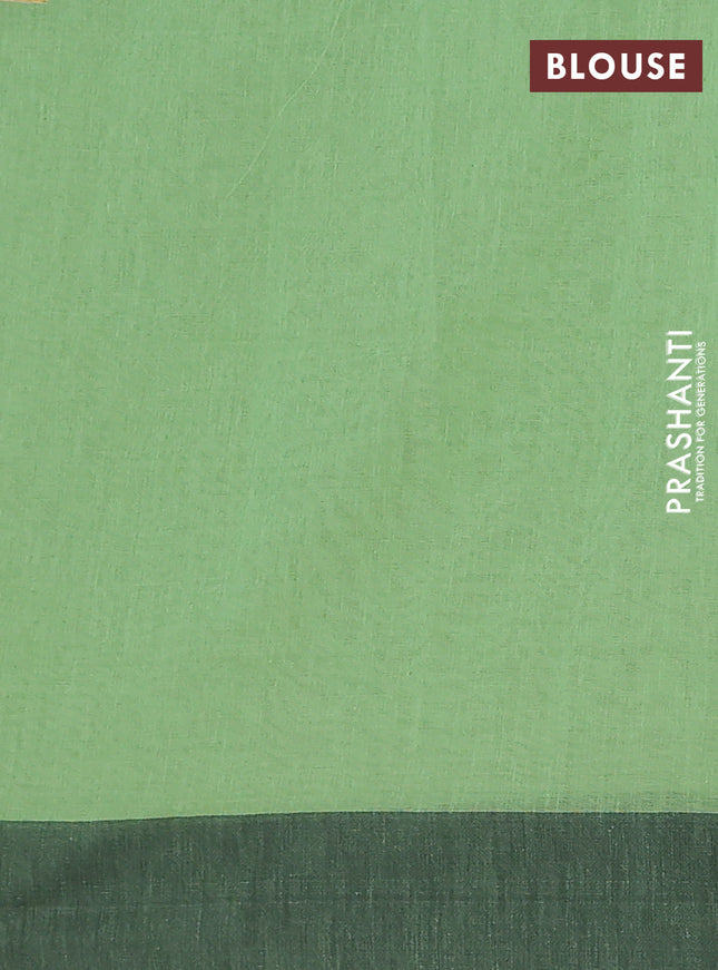 Bengal soft cotton saree pista green and black with allover weaves and simple border