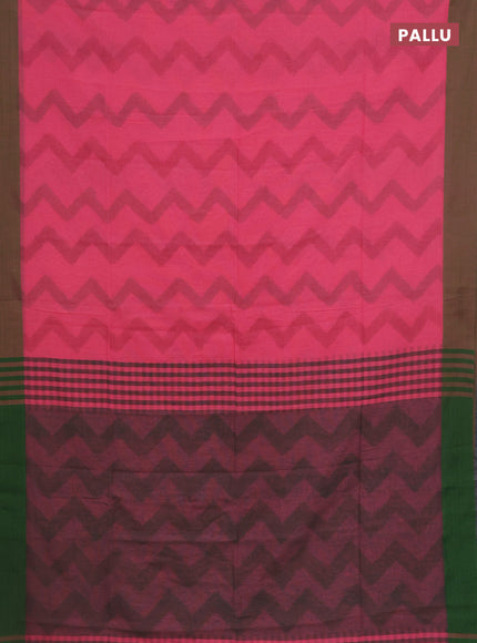 Bengal soft cotton saree mauve pink and green with allover weaves and simple border