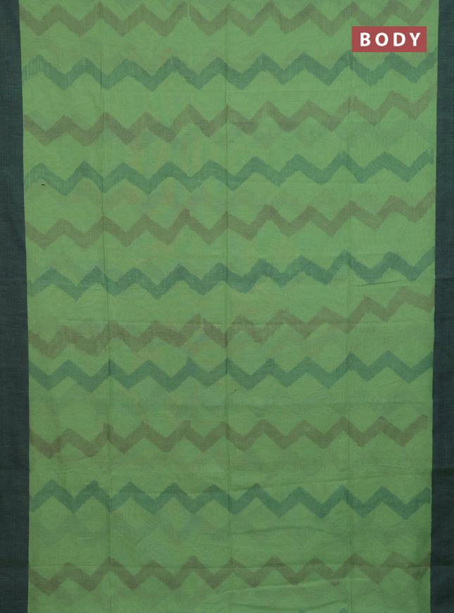 Bengal soft cotton saree pista green and navy blue with allover weaves and simple border