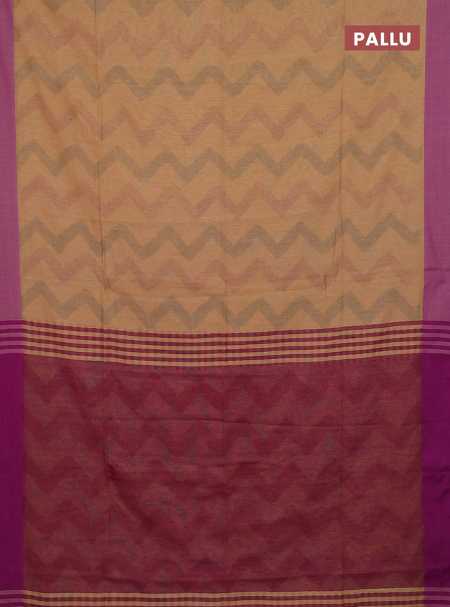 Bengal soft cotton saree violet and sandal with allover weaves and simple border