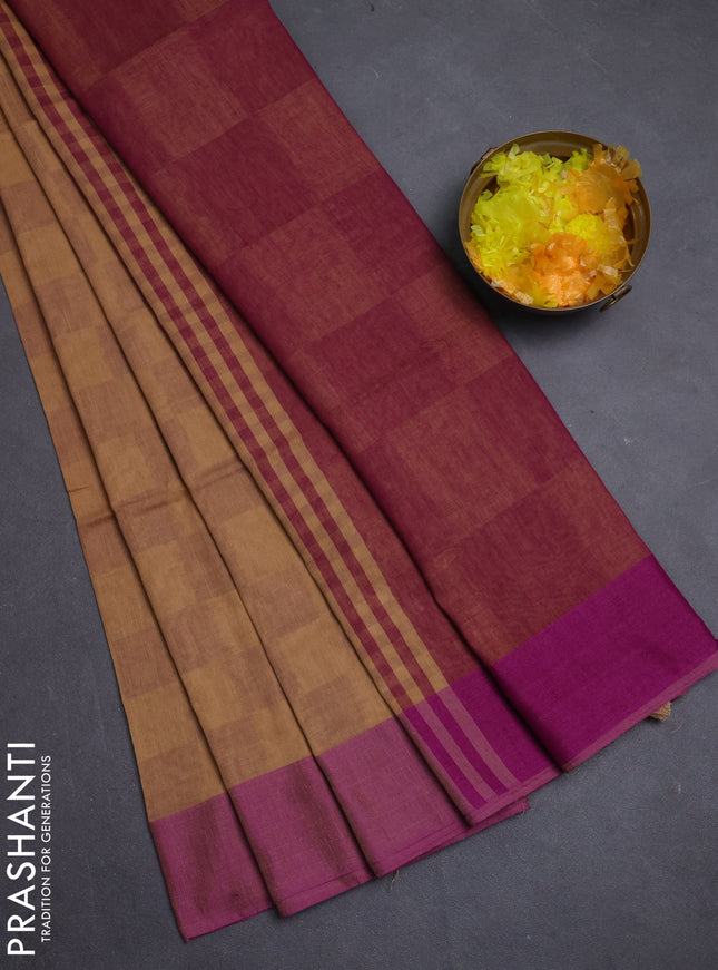 Bengal soft cotton saree violet and sandal with allover weaves and simple border