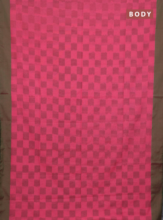 Bengal soft cotton saree pink and green with allover weaves and simple border