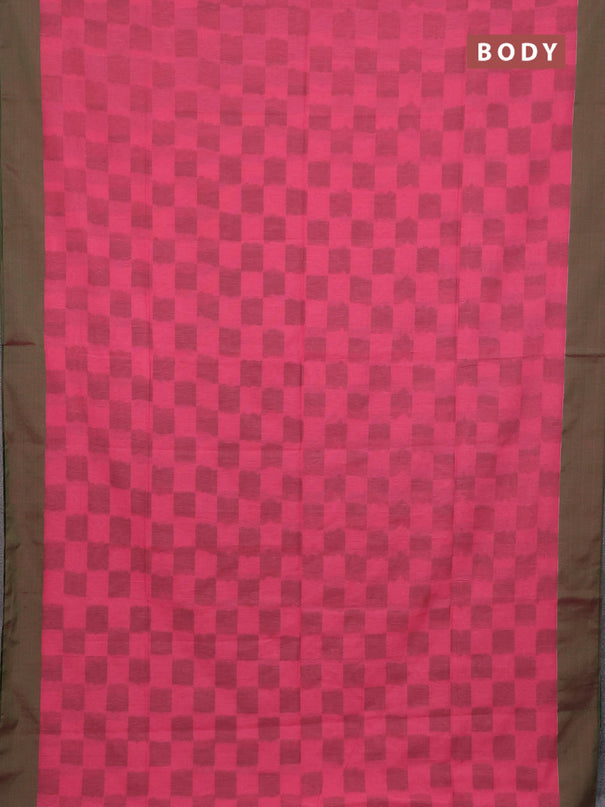 Bengal soft cotton saree pink and green with allover weaves and simple border