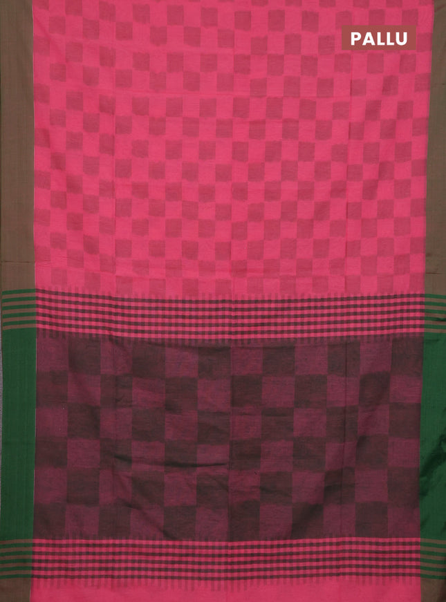 Bengal soft cotton saree pink and green with allover weaves and simple border