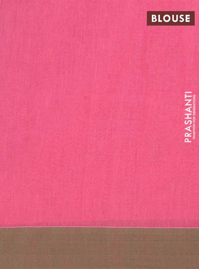 Bengal soft cotton saree pink and green with allover weaves and simple border