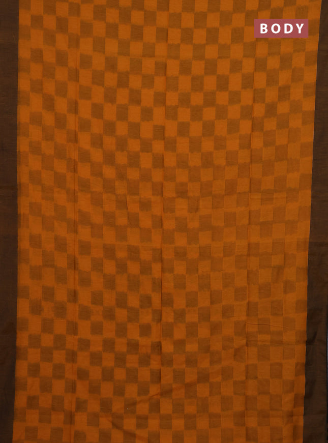 Bengal soft cotton saree dark mustard and black with allover weaves and simple border