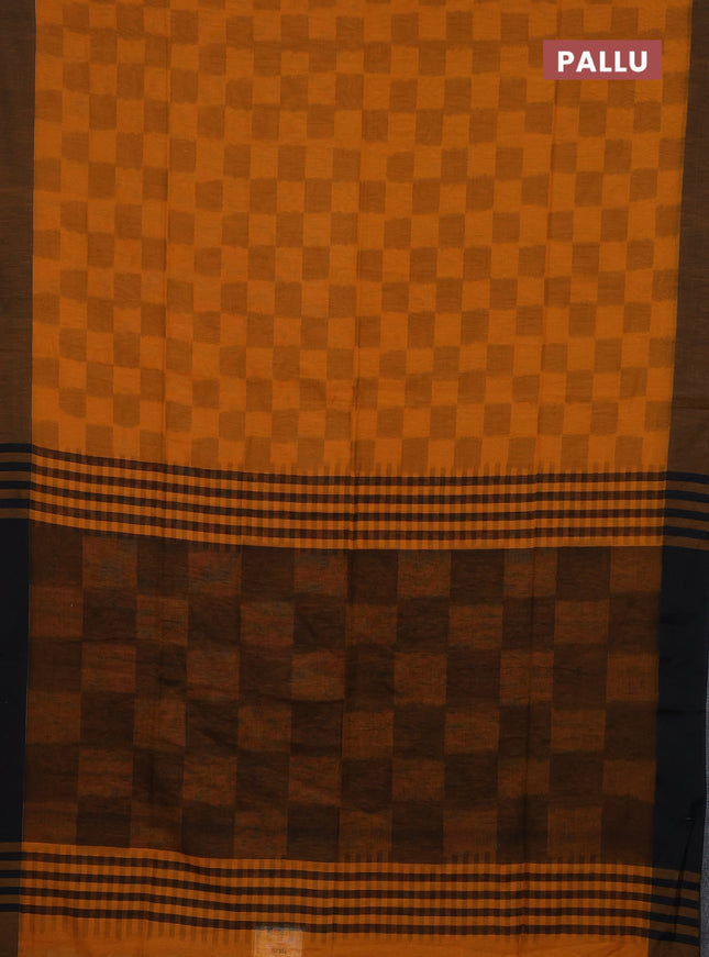 Bengal soft cotton saree dark mustard and black with allover weaves and simple border