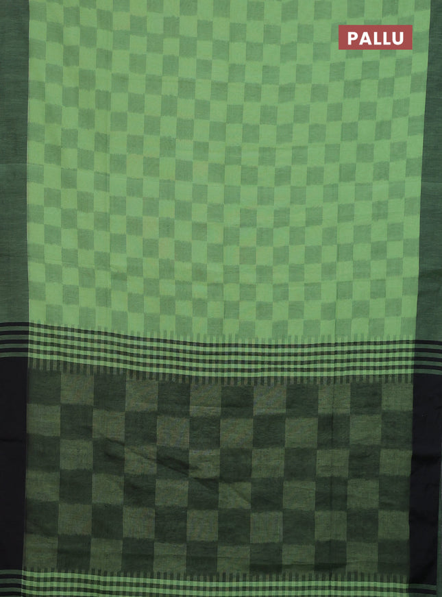 Bengal soft cotton saree pista green and black with allover weaves and simple border