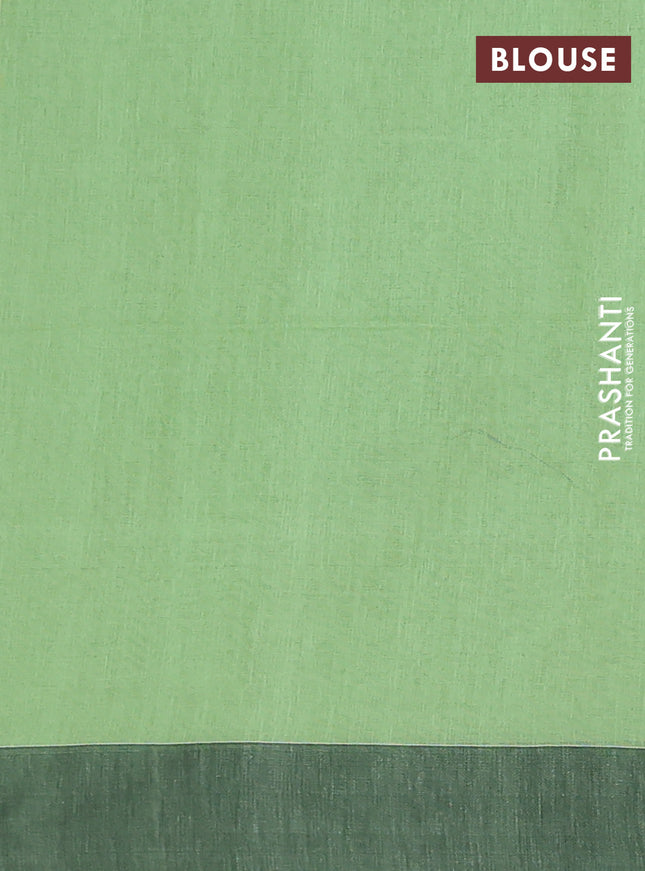 Bengal soft cotton saree pista green and black with allover weaves and simple border