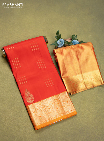 Pure silk lehenga dhawani reddish pink and mango yellow with zari woven buttas and rich zari woven border