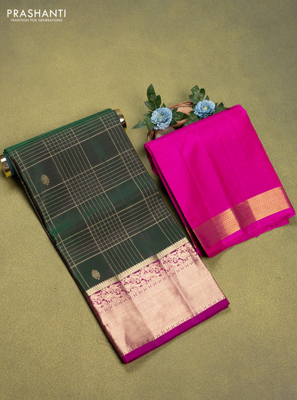 Pure silk lehenga dhawani bottle green and pink with allover zari checks & buttas and rich zari woven border