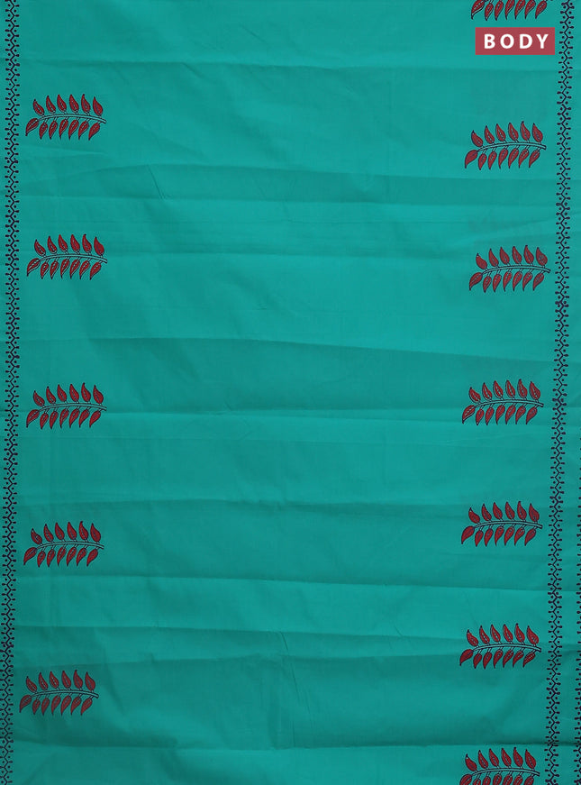 Semi silk cotton saree teal green and purple with butta prints and printed border