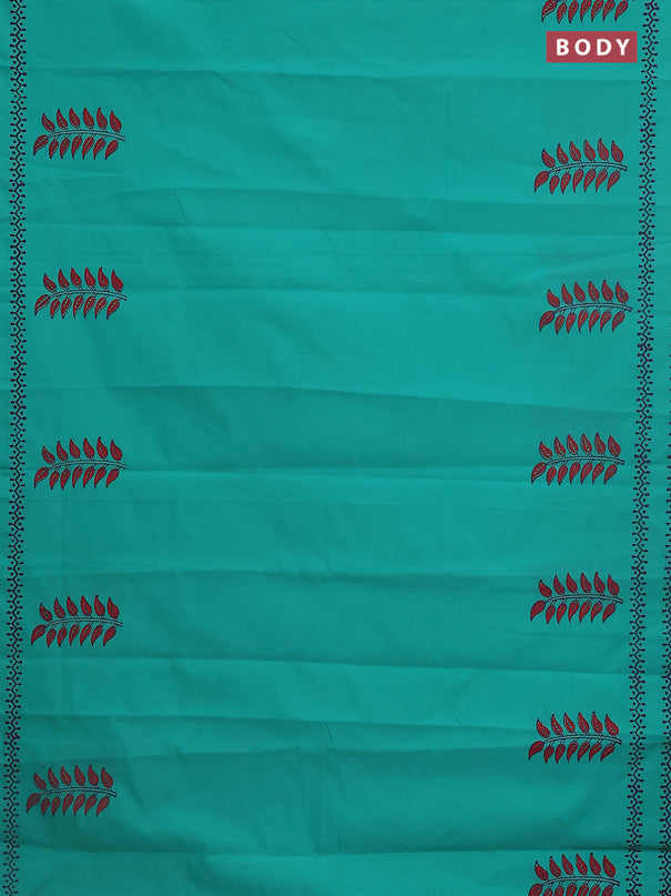 Semi silk cotton saree teal green and purple with butta prints and printed border