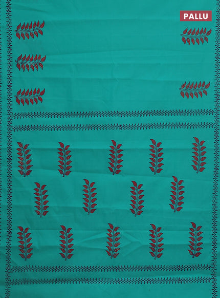 Semi silk cotton saree teal green and purple with butta prints and printed border