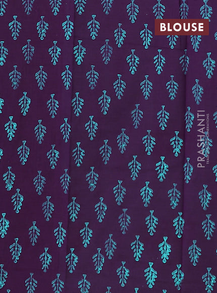 Semi silk cotton saree teal green and purple with butta prints and printed border