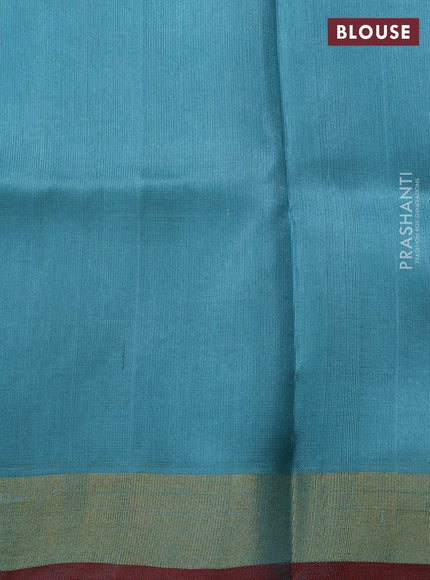 Uppada jamdhani silk saree teal blue shade and red with allover floral jamdhani weaves and zari woven border