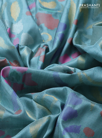 Uppada jamdhani silk saree pastel green and red with allover floral jamdhani weaves and zari woven border
