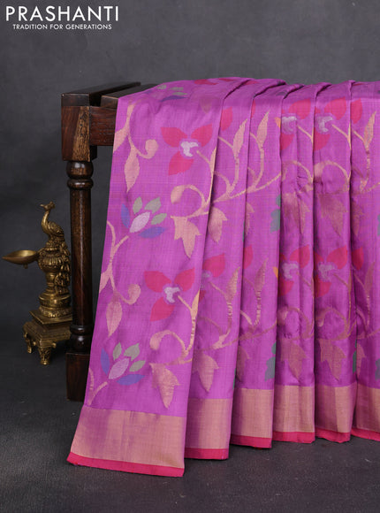Uppada jamdhani silk saree purple shade and red with allover floral jamdhani weaves and zari woven border