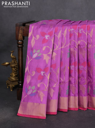Uppada jamdhani silk saree purple shade and red with allover floral jamdhani weaves and zari woven border