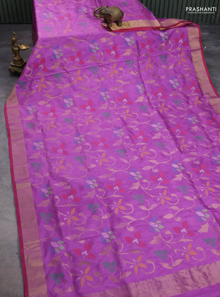 Uppada jamdhani silk saree purple shade and red with allover floral jamdhani weaves and zari woven border