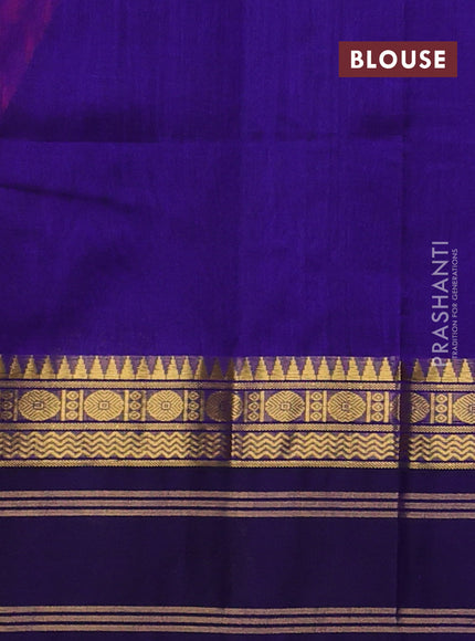 Silk cotton saree pink and blue with plain body and zari woven korvai border