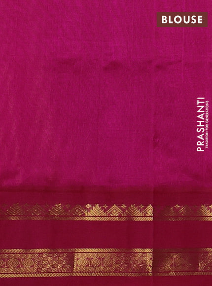 Silk cotton saree orange and pink with plain body and rettapet zari woven korvai border