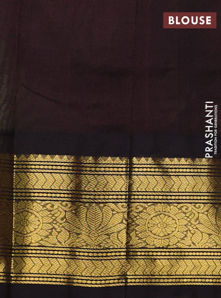 Silk cotton saree light green and coffee brown with zari woven buttas and zari woven korvai border