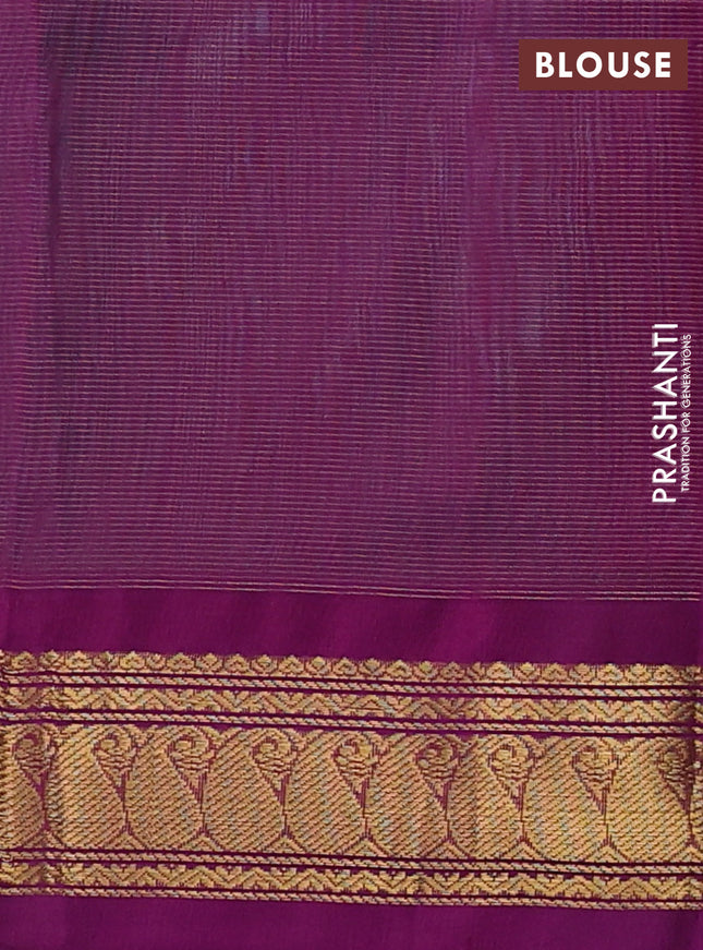 Silk cotton saree teal blue and purple with allover vairaosi pattern and zari woven korvai border