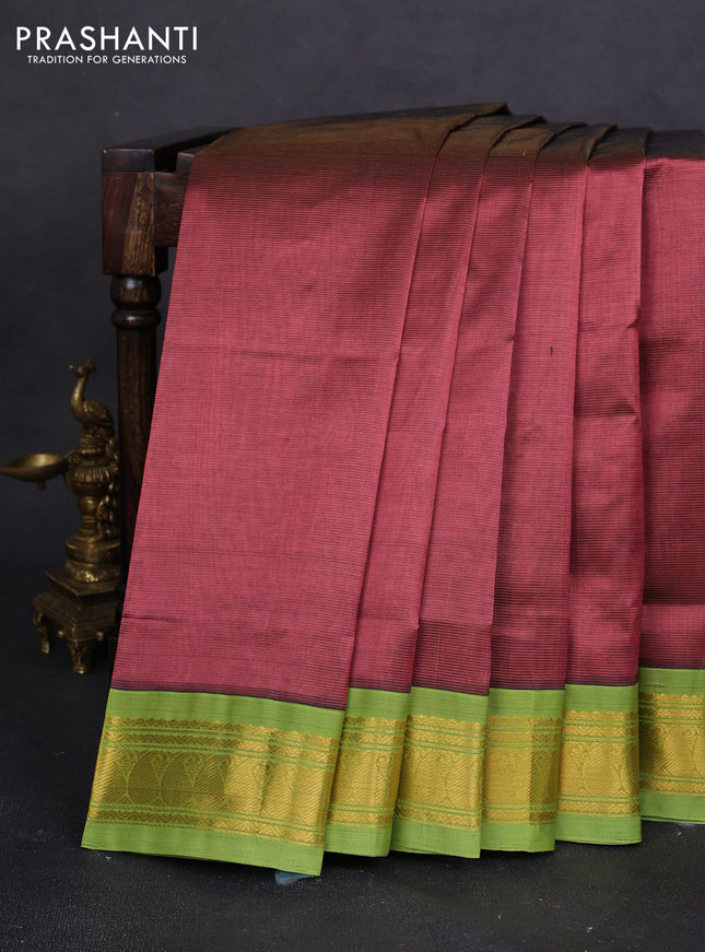 Silk cotton saree pastel maroon and light green with allover vairaosi pattern and zari woven korvai border