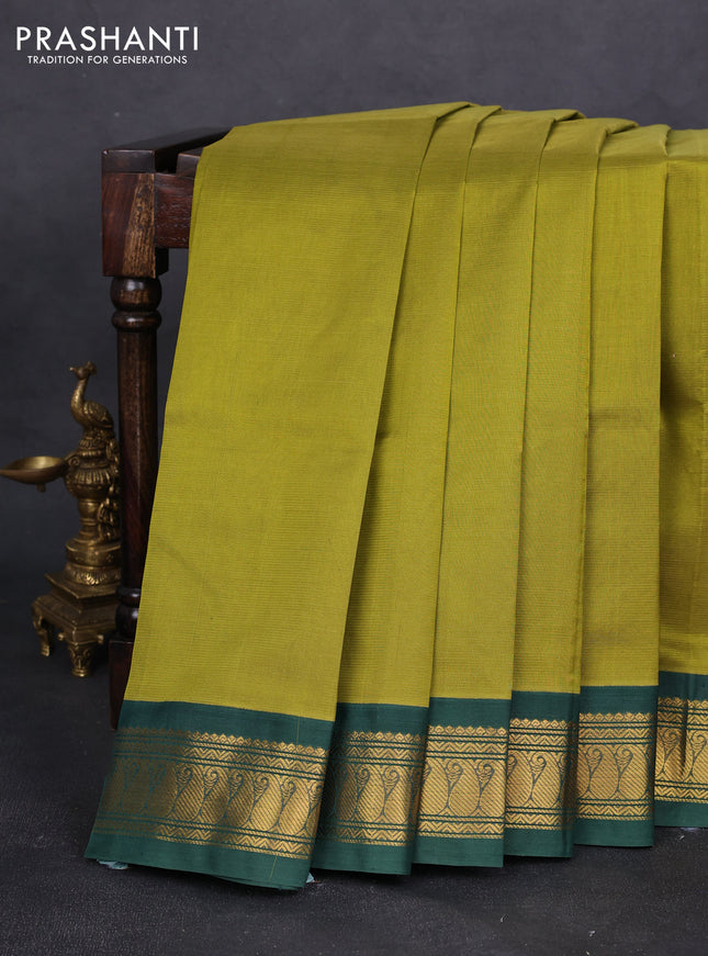 Silk cotton saree mehendi green and dark green with allover vairaosi pattern and zari woven korvai border
