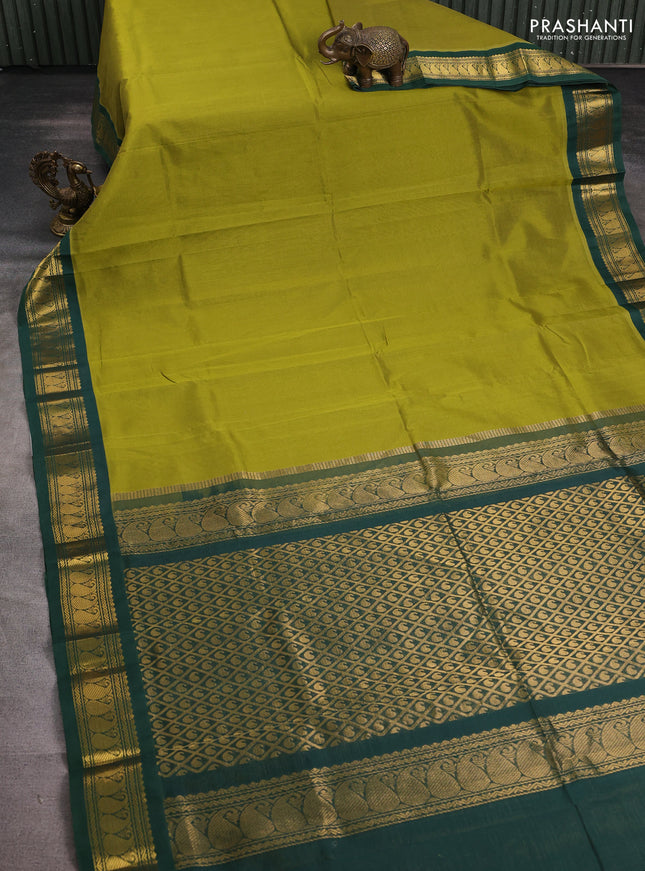 Silk cotton saree mehendi green and dark green with allover vairaosi pattern and zari woven korvai border