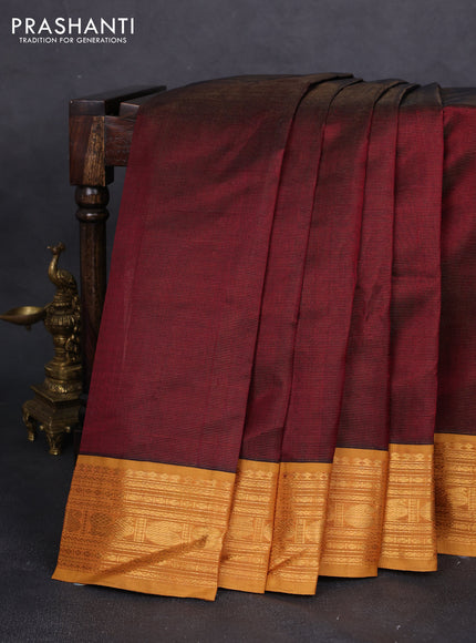 Silk cotton saree maroon and mustard yellow with allover vairaosi pattern and zari woven korvai border