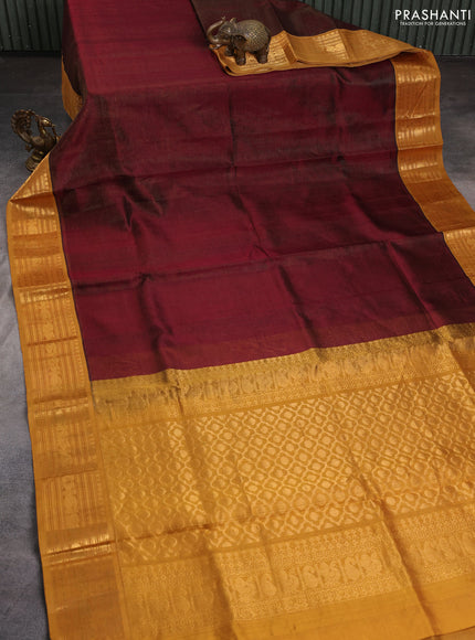 Silk cotton saree maroon and mustard yellow with allover vairaosi pattern and zari woven korvai border