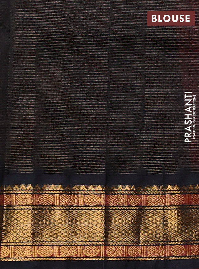 Silk cotton saree dual shade of pinkish orange and black with allover vairaosi pattern and zari woven korvai border