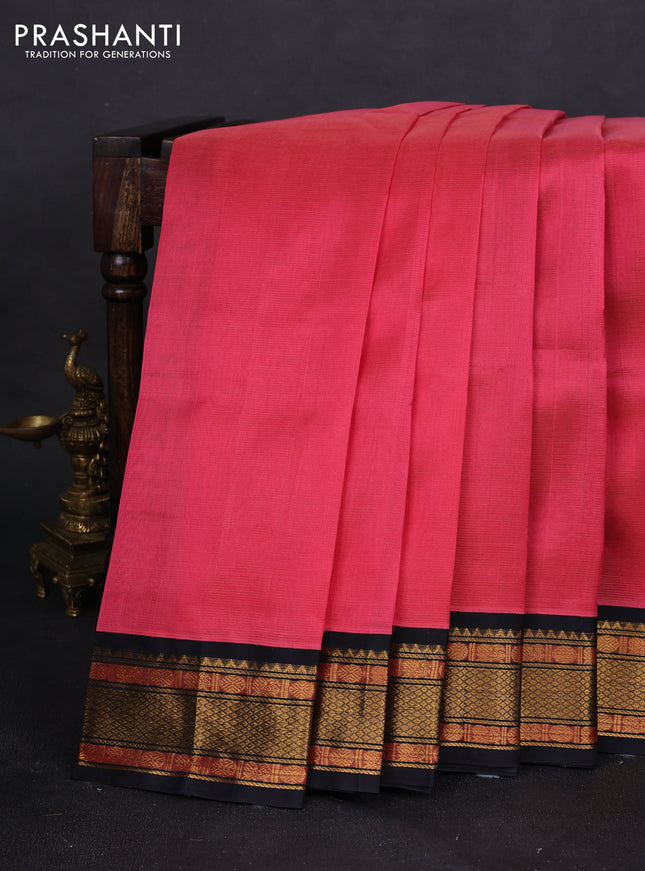 Silk cotton saree pink and black with allover vairaosi pattern and zari woven korvai border