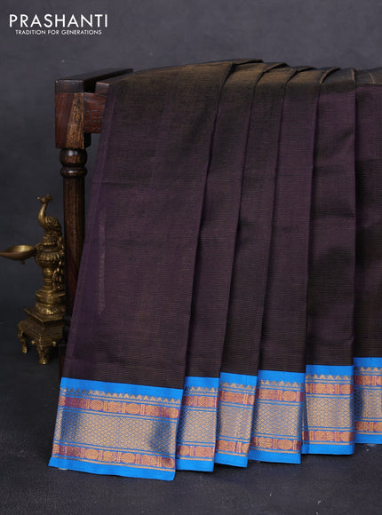 Silk cotton saree deep jamun shade and cs blue with allover vairaosi pattern and zari woven korvai border