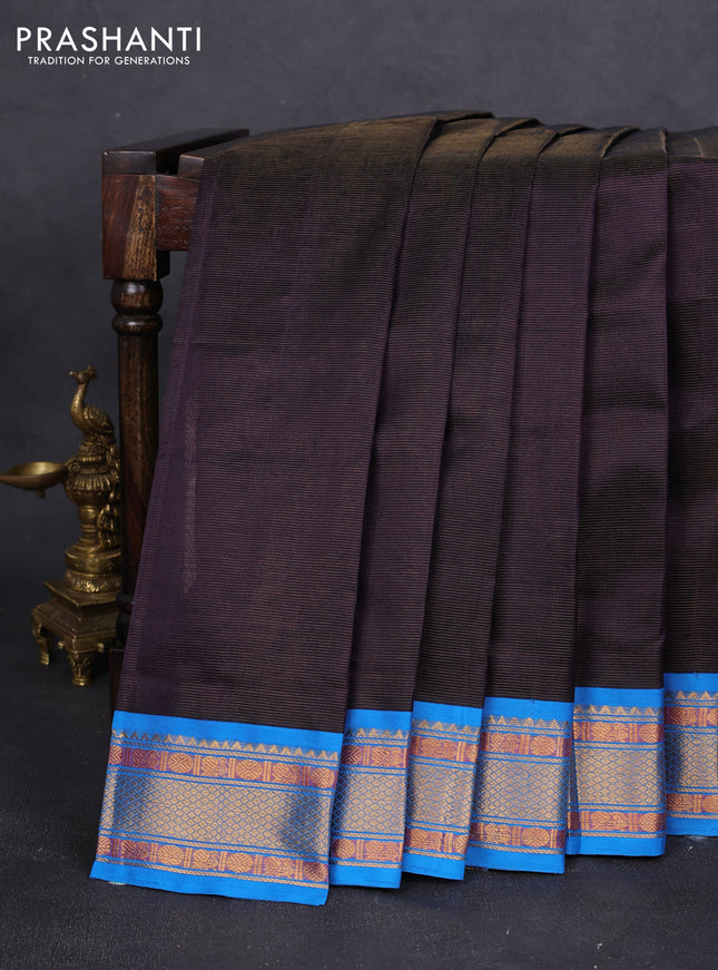 Silk cotton saree deep jamun shade and cs blue with allover vairaosi pattern and zari woven korvai border
