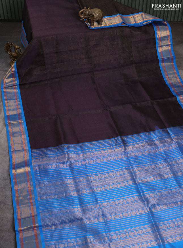 Silk cotton saree deep jamun shade and cs blue with allover vairaosi pattern and zari woven korvai border