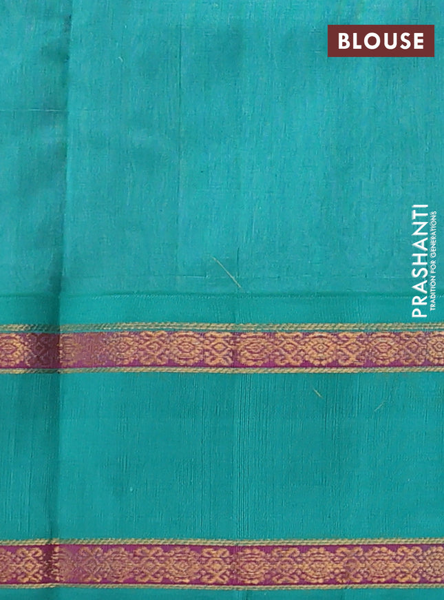 Silk cotton saree grey and teal green with allover self emboss & zari buttas and rettapet zari woven korvai border