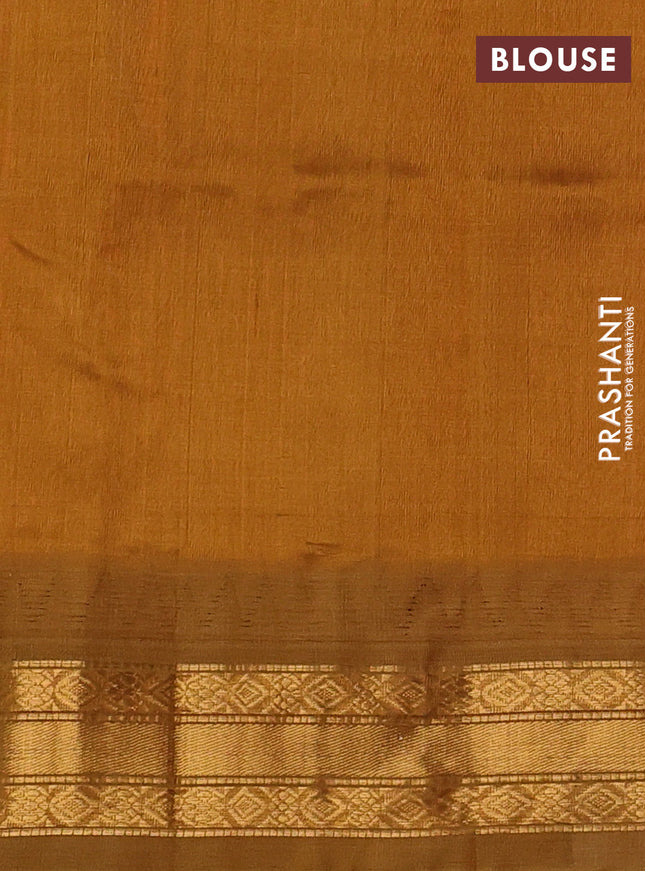 Silk cotton saree candy pink and dark mustard with zari woven buttas and temple zari woven korvai border