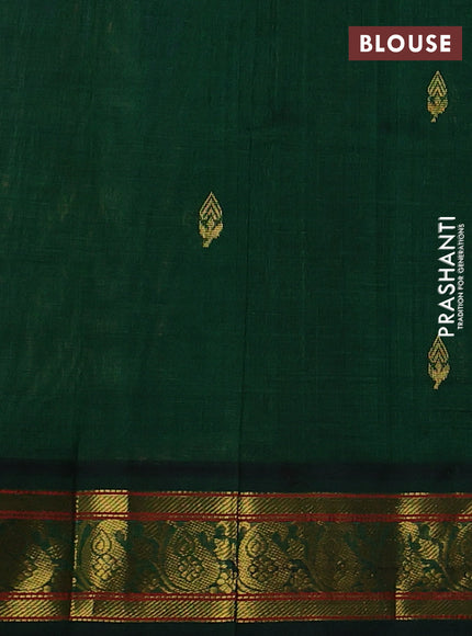 Silk cotton saree pink and bottle green with zari woven buttas and paisley zari woven korvai border