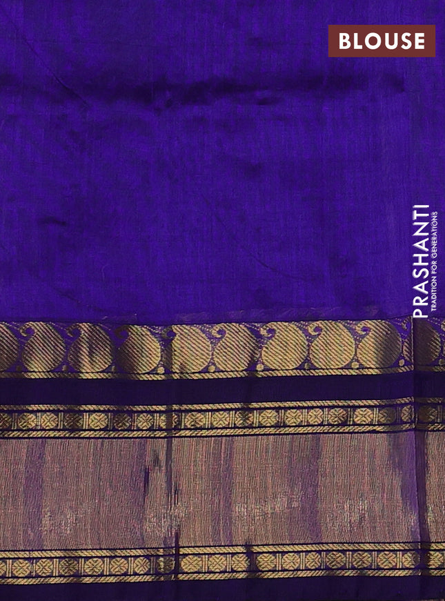 Silk cotton saree cream and blue with allover checked pattern and paisley rettapet zari woven korvai border