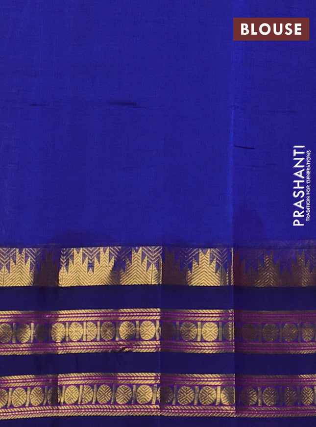 Silk cotton saree peach pink and blue with allover small checked pattern and temple rettapet zari woven kovai border