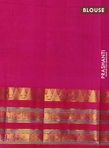 Silk cotton saree bottle green and pink with allover small checked pattern and temple design rettapet zari korvai border